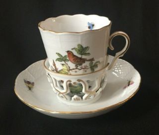 Herend Rothschild Bird Trembleuse Tea Cup And Saucer Teacup Motif 6