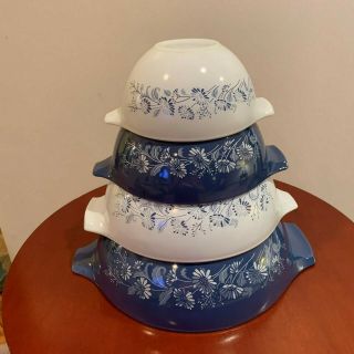 Vintage Pyrex Set Of 4 Colonial Mist Nesting Bowl Set Cinderlla