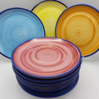 11 Multi Colored Hand Painted Vietri Italian Ceramic Pottery Dinner Plates 11 "