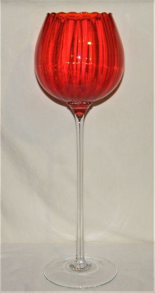 Mid Century Modern 18 " Tall Red Empoli Art Glass Compote/candy Dish Italy Ex