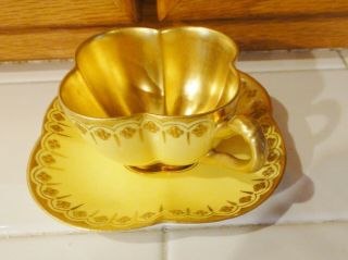 Antique Coalport Yellow & Gold Demitasse Cup Saucer