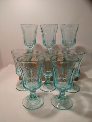 8 Vintage Indiana Glass Teal Aqua Recollections Madrid Wine/water Goblets 8 Oz