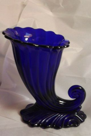Heisey Glass Warwick Cobalt Cornucopia Horn Of Plenty 7 1/2 " High Signed &