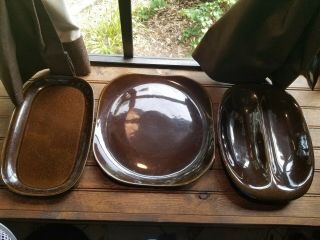 3 Russel Wright Steubenville Black Chutney Platters - Serving Dish - Veg Divider