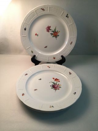 Three Antique Nymphenburg Porcelain Floral Bouquet & Sprigs 9 - 1/2” Plates