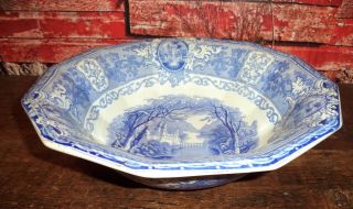 19th C Historic Staffordshire Ironstone Blue Transferware Big Basin Bowl Panama