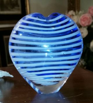 Vtg Hand Blown Blue White Art Glass Vase Studio Paperweight Case Glass Incense