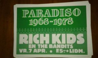 Rich Kids Bandits 1978 Punk Concert Poster Amsterdam Paradiso Kbd Sex Pistols