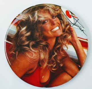 Vintage 1977 Farrah Fawcett 3 " Round Pinback Button " Charlie 