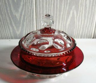 Eapg Ruby Stained = Kings Crown = Butter Dish