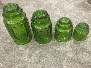 Le Smith Green Moon And Stars 4 - Pc.  Canister Set W/ Lids Vintage Cond.