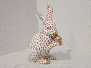 Herend Hungary Handpainted Porcelain Fishnet Figurine Bunny Rabbit Ears Up