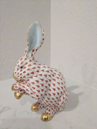 Herend Hungary Handpainted Porcelain Fishnet Figurine Bunny Rabbit Ears Up 2