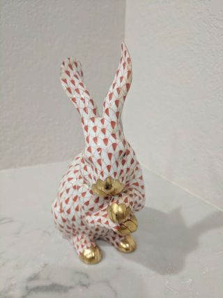 Herend Hungary Handpainted Porcelain Fishnet Figurine Bunny Rabbit Ears Up 5