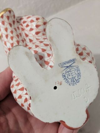 Herend Hungary Handpainted Porcelain Fishnet Figurine Bunny Rabbit Ears Up 7