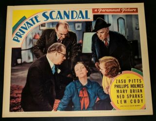 Private Scandal 1934 Paramount Lobby Card Zasu Pitts Very Fine/nm