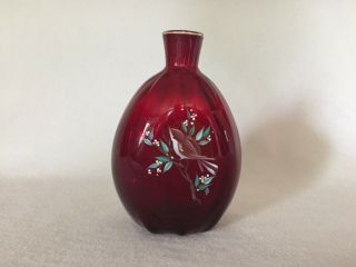 Pairpoint Ruby Red Hand Painted Bottle Flask Vase U.  S.