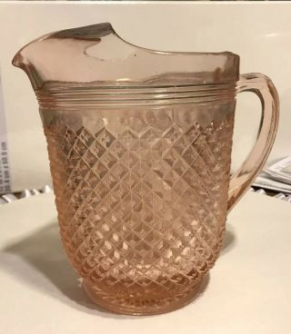 Anchor Hocking Miss America Pink Depression Glass Pitcher With Ice Lip Vintage