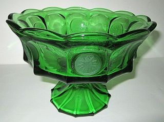 Fostoria Coin Emerald Green Glass Footed Compote