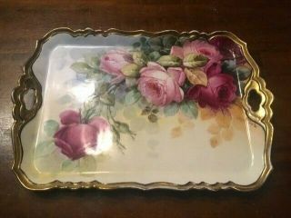 Antique E.  W.  Donath Hand Painted China Roses Tray Artist Signed