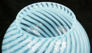 Vintage Fenton Blue Opalescent Optic Spiral Ruffle Top Glass Lamp Shade Old 8