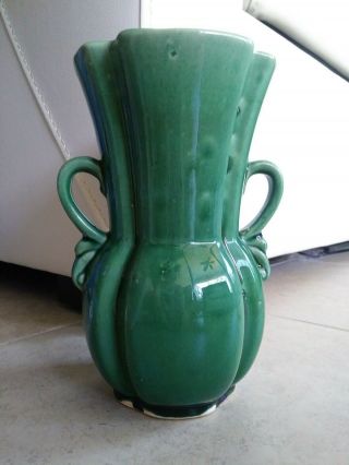 Flower Vase W/handles Vintage Mccoy Art Pottery Green