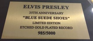 Elvis Presley Gold Record Framed Blue Suede Shoes Limited Collectors Edition 3