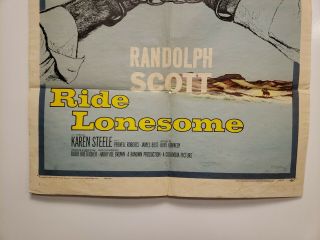 RIDE LONESOME One Sheet 1959 Movie Poster RANDOLPH SCOTT Karen Steele BOETTICHER 4