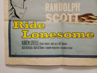 RIDE LONESOME One Sheet 1959 Movie Poster RANDOLPH SCOTT Karen Steele BOETTICHER 7