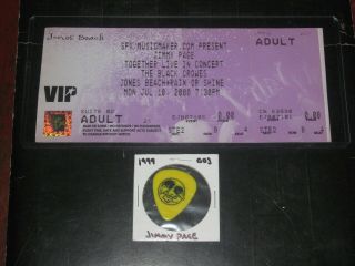 Jimmy Page &the Black Crowes 2000 Vip Ticket & Guitar Pick York Led Zeppelin
