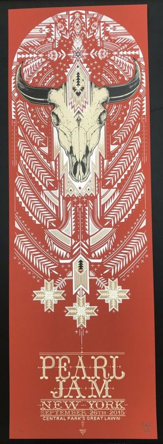 Pearl Jam Concert Poster - Signed Ap 3/100 - 9.  26.  15 Central Park Nyc