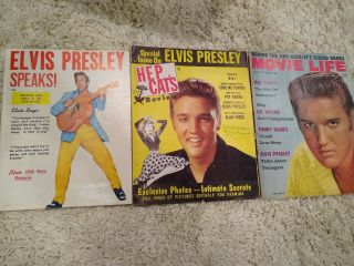 3 Rare Elvis Presely Magazines,  Hep Cats,  Movie Life And Elvis Speaks 1956 - 1957
