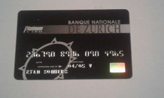 Condor Tv - Show Production Prop Credit Card Banque Nationale De Zurich