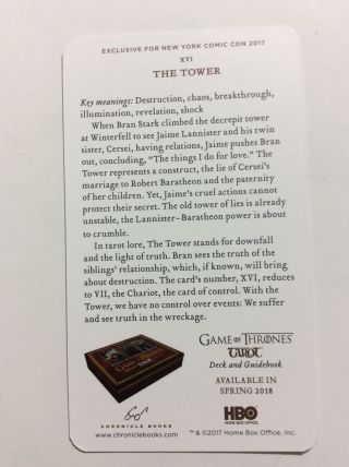 The Tower Game of Thrones Tarot Card NYCC Exclusive Single Card Promotional 2
