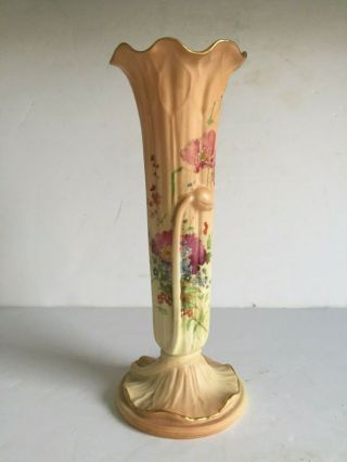 Antique Royal Worcester Blush Ivory Floral Painted Trumpet Vase G1015 C1910 9 "