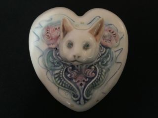 Tacoma Art Pottery Ceramic Cat Head In A Heart Wall Hanging Ornament David Keyes