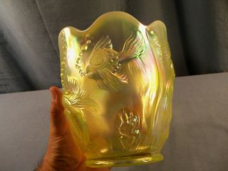 Fenton Topaz Opalescent Iridescent Vaseline Glass Atlantis Vase Koi Fish 5