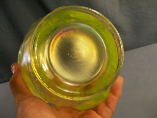 Fenton Topaz Opalescent Iridescent Vaseline Glass Atlantis Vase Koi Fish 6