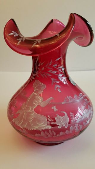 Fenton Mary Gregory Vase Girl With Her Cat 7 " Ltd.  Edition