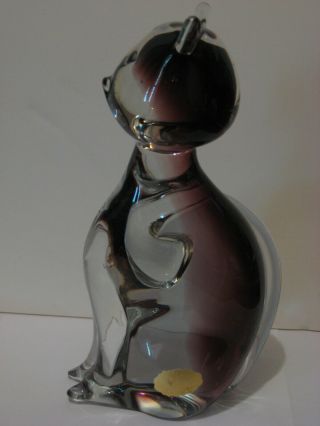Murano Cat Clear And Purple 8 1/2 " Tall And Heavy
