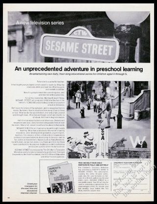 1969 Sesame Street Tv Show Debut Cookie Monster Kermit Cast Photo Print Ad