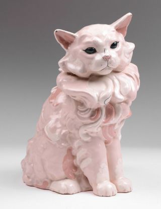 Kay Finch Pink Cat,  Ambrosia,  10 1/2 " Height,  California Pottery