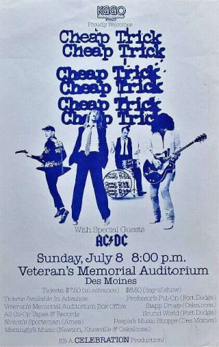Trick & Ac/dc Concert Poster Des Moines 1979