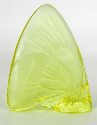 Lalique France Signed Art Glass Butterfly Figurine Paperweight Yellow Green