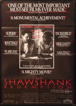 The Shawshank Redemption (1994) Australian One Sheet Tim Robbins