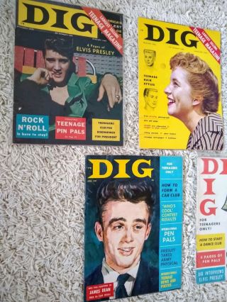 5 rare vintage DIG magazines 1956 1957 1958 Elvis Presley & James Dean Covers 2