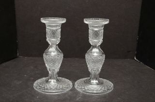 Pair Vtg Waterford Ireland Crystal Cut Glass Alana Tall Candlesticks 7” Set 2
