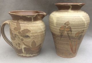Vtg John Loree Studio Pottery Matching Vase,  Pitcher Eastern Michigan Alfred Mfa