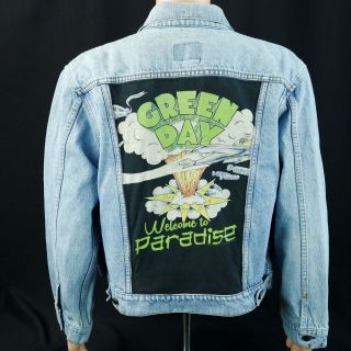 Green Day Levis Denim Jacket Welcome to Paradise Blue Jean Distressed MEDIUM 2