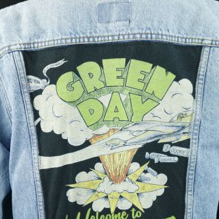 Green Day Levis Denim Jacket Welcome to Paradise Blue Jean Distressed MEDIUM 3